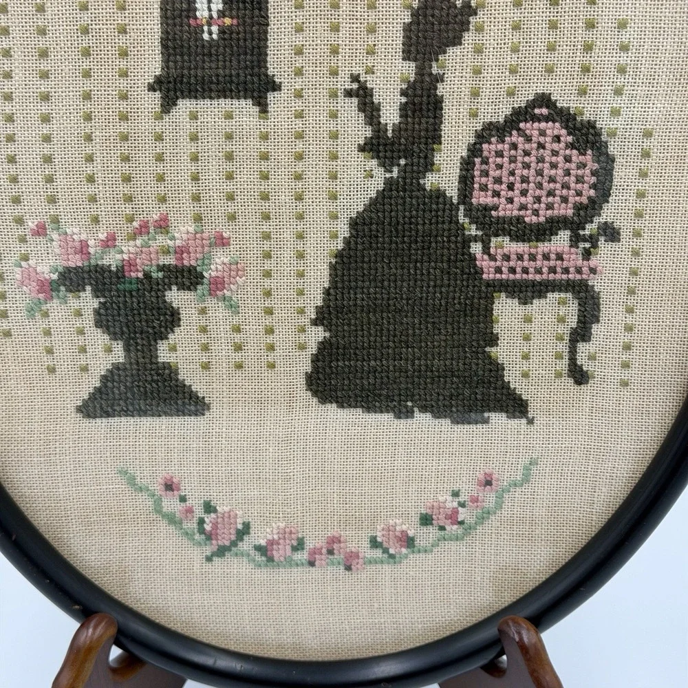 Vintage Victorian Cross-Stitch Silhouette Framed Wall Art
